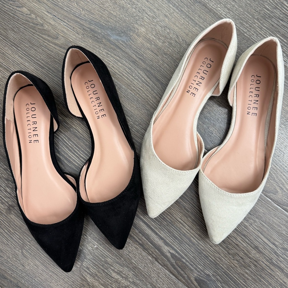 Journee Collection Black and Cream Pointed Toe Flats, NWOB